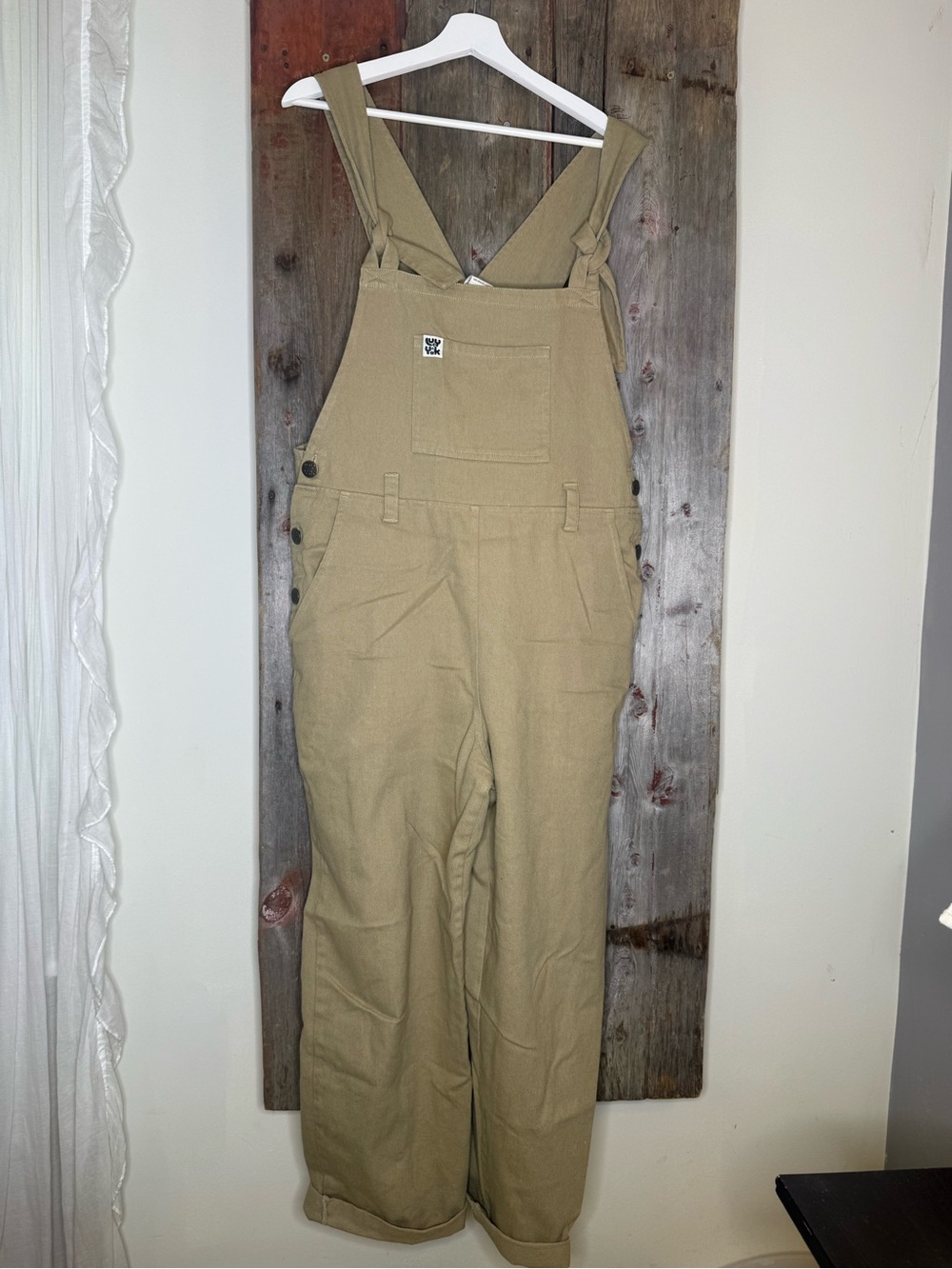 Lucy & Yak Organic Cotton Dungarees Overalls in Khaki/ Tan size 8 Regular